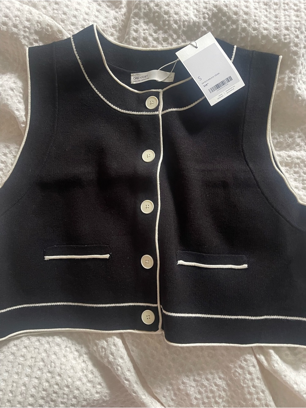 OAK + FORT Black Vest with White Trim